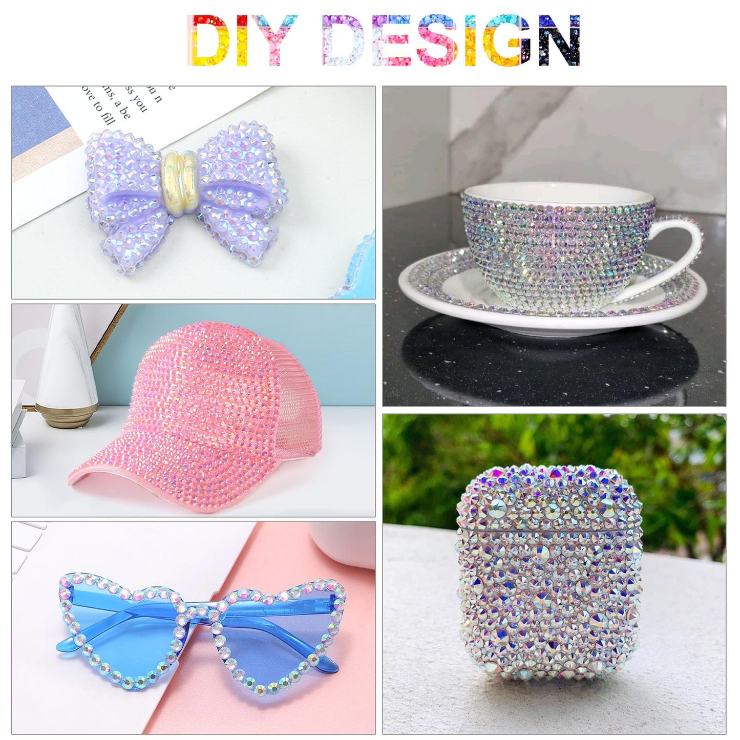 19200Pcs Pink Rhinestones for Bedazzling, 3mm -6mm Flatback Rhinestones for Diamond Art, Bedazzling Kit with 3Pcs 15ml B7000 Jewelry Glue for Nail Art Crafting Book Makeup