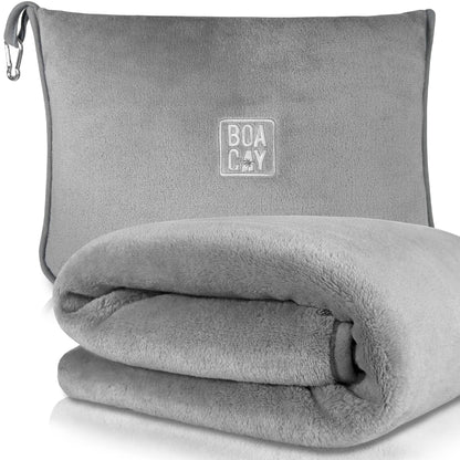 BOACAY Soft & Warm Travel Blanket for Airplane & Car - Long Flight Essential for Women, Men, Kids - Compact Pillow with Luggage Sleeve & Backpack Clip