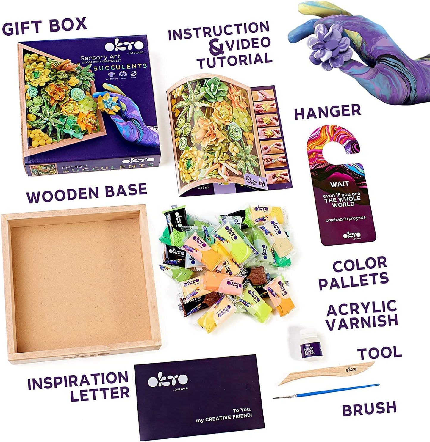 Art Kit Energy | Succulents Art Set 3D for Home Wall Decor | Craft Kits for Adults and Teen | Craft Box with Modeling Clay for Succulents | Hobby Kits Succulent DIY Kits