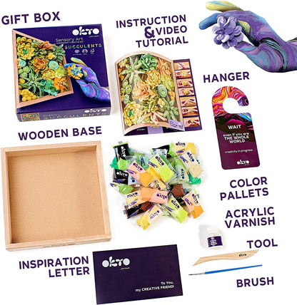 Art Kit Energy | Succulents Art Set 3D for Home Wall Decor | Craft Kits for Adults and Teen | Craft Box with Modeling Clay for Succulents | Hobby Kits Succulent DIY Kits