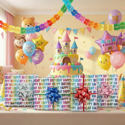 TIADYBOW Birthday Wrapping Paper Set 17" With Curling Ribbon,Gift Bows,Gift Tags Recyclable Gift Wrapping Birthday Baby Shower Handmade(16.5feet)