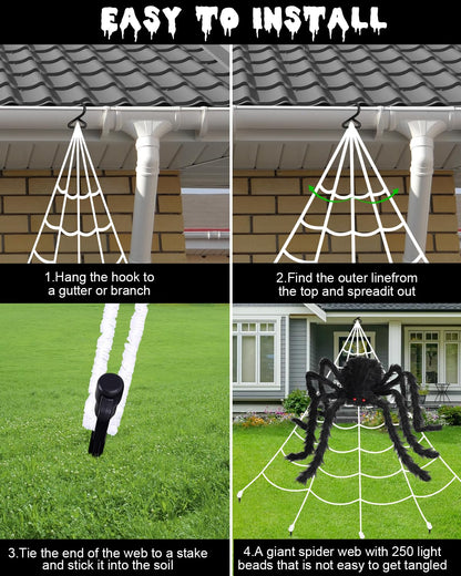 3D HD Dynamic Giant Spider Halloween Projector+Brighter Spider Webs Lights Set,250 Purple LED Light Up,8 Modes 16.4Ft Giant Spiderweb with Remote Control,with 48'' Giant Spider