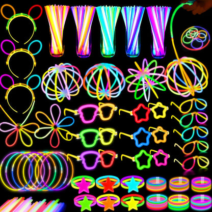 647PCS Glow Sticks, Glow in the Dark 4th of July Party Favors Party Supplies for Adults Glow Sticks Bulk & Connectors Light Up Glasses Headbands Bracelets Necklace for Birthday Wedding Patriotic 250th