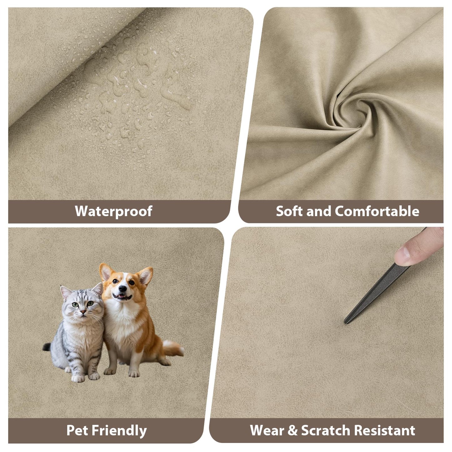Faux Leather Vinyl Upholstery Fabric by The Yard, 1.3mm Thick Soft Anti-Scratch Durable Marine Vinyl Fabric Synthetic Leather for Sofa Bags Chairs Car Seats DIY Crafts, 1 Yard Cut 55" x 36" (Oatmeal)