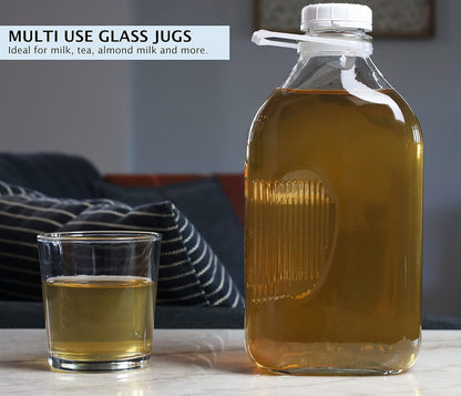 The Dairy Shoppe 48 mm (64 oz/2 Glass Milk Bottle, Heavy Glass with Extra Lid, Creamery Style pk, Half Gallon)