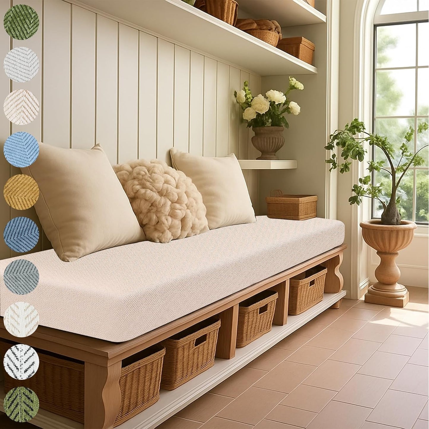 75D Custom Bench Cushions, Cat Claw Leather Fabric Bench Cushions for Indoor/Outdoor Furniture, Mudroom, Reading Nook