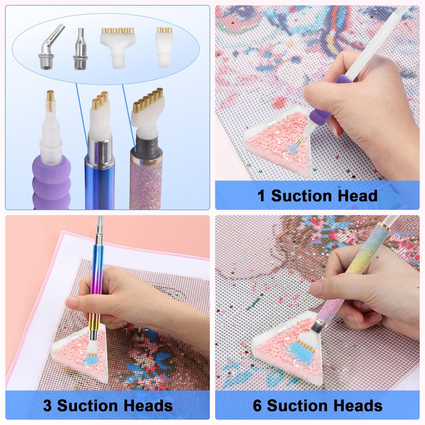 Diesisa Electric Diamond Art Painting Pen - Vacuum Diamond Painting Pen Kits with Storage Tray - Adjustable Suction Level - Diamond Art Electric Pen with Three Styles Pens - Stocking Stuffers - White