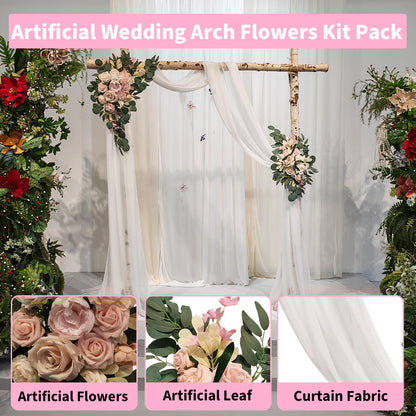 Garvee Arch Flowers with Drapes Kit (Pack of 3) - Includes 2Pcs Artificial Flower Arch Decor & 1Pcs Drapes, for Wedding Ceremony Bouquets Reception Backdrop Decoration, Pink