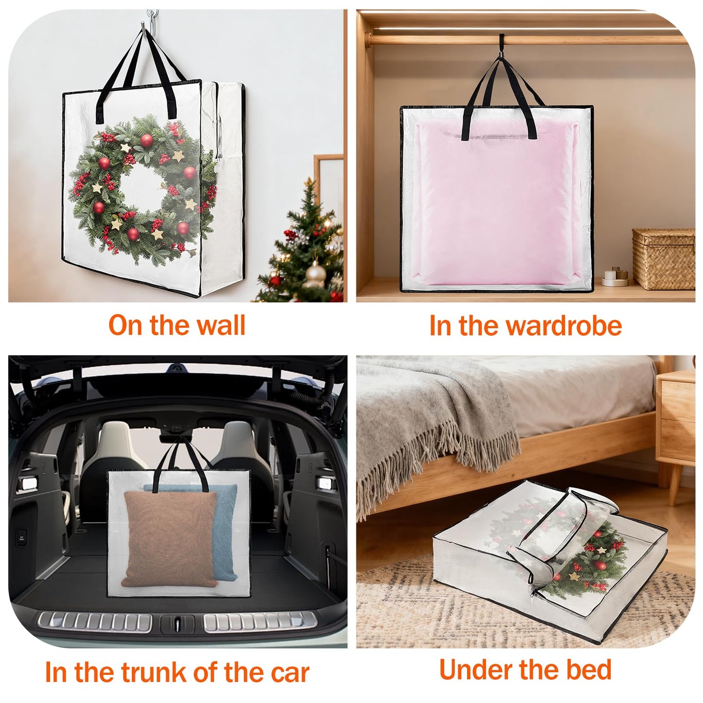 5 PCS Wreath Storage Container - 25 inch Christmas Wreath Storage Bag for Holiday Decorations, Container for Home Storage Durable Polyester with Handles