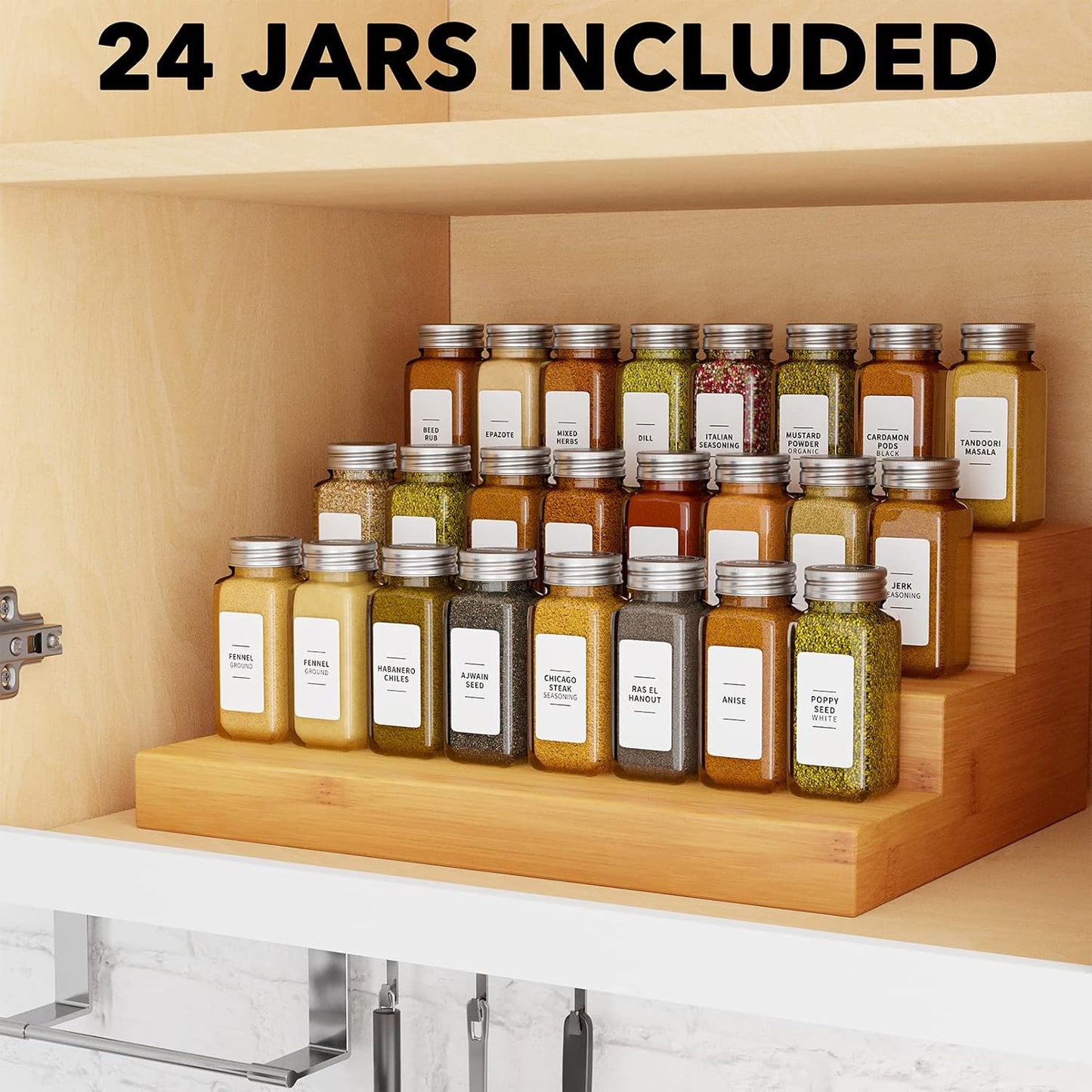 24 4oz SpaceAid Pcs Spice Jars with Labels, Empty Glass Spice Bottles, Minimalist Farmhouse Spice Labels Stickers