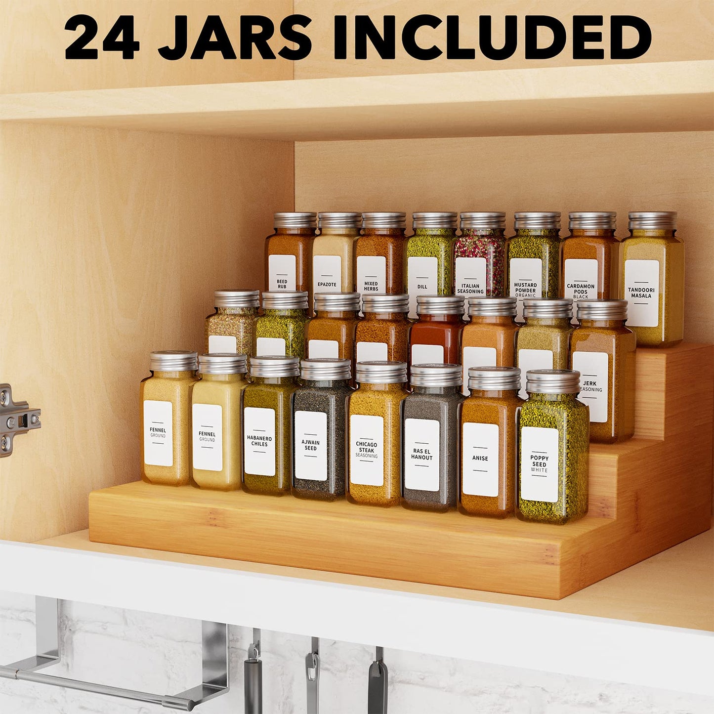 SpaceAid 24 Pcs Spice Jars with Labels, Empty 4oz Glass Spice Bottles, Minimalist Farmhouse Spice Labels Stickers with Funnel, Seasoning Containers for Spice Rack, Cabinet and Drawer