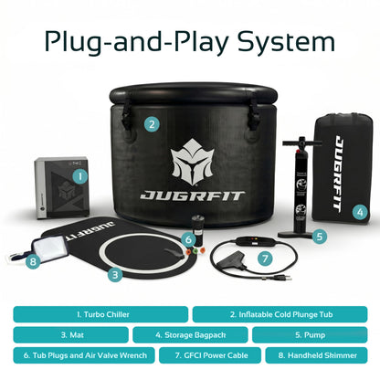 JUGRFIT 108-Gallon Barrel Pro-Grade Cold Plunge Tub with Water Chiller – Ice-Free At-Home Recovery, Built-in Filtration, Weatherproof & Durable