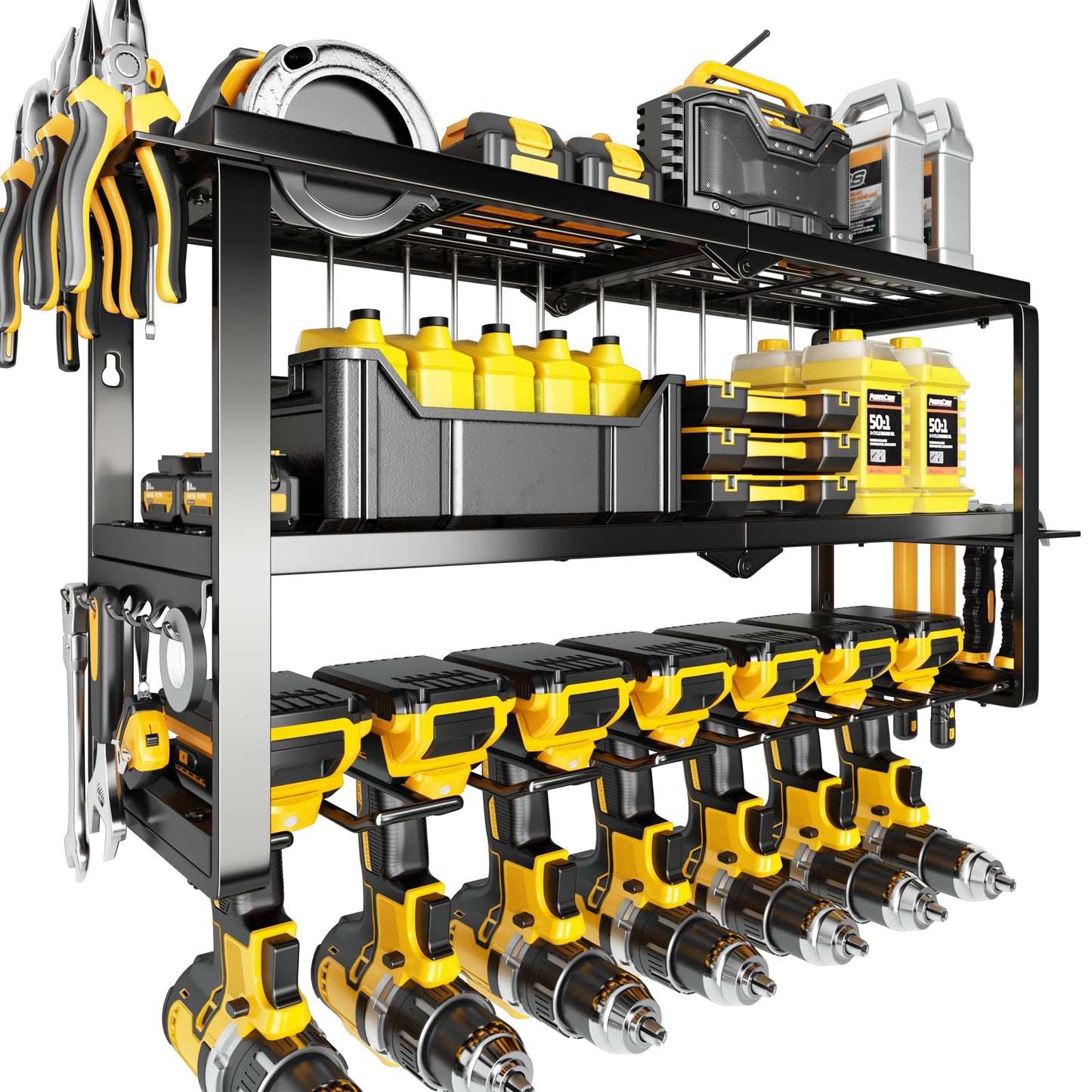 Hipidian Fathers Day Dad Gifts for Men, Power Tool Organizer Wall Mount- 300lb Capacity 3-Tier Storage Rack with 7 Drill Holders for Garage Tools, Best Birthday Gifts for Men Dad Husband