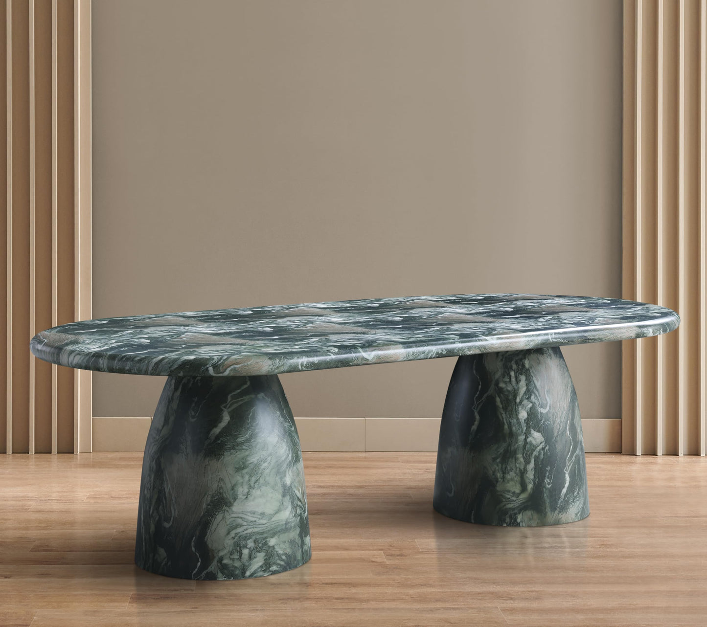 Meridian Furniture 708Green-T Cosenza Collection Art Deco 96" Indoor/Outdoor Concrete Dining Table with Green Marble Finish, 96" W x 44.5" D x 30" H