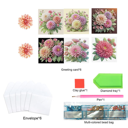 JISHSHAY 6 PCS Diamond Painting Greeting Cards Flower Diamond Art Birthday Cards with Envelopes Gem Art Gem Painting Mosaic Kits for Adults Embroidery for Thanksgiving Anniversary Valentine Festival