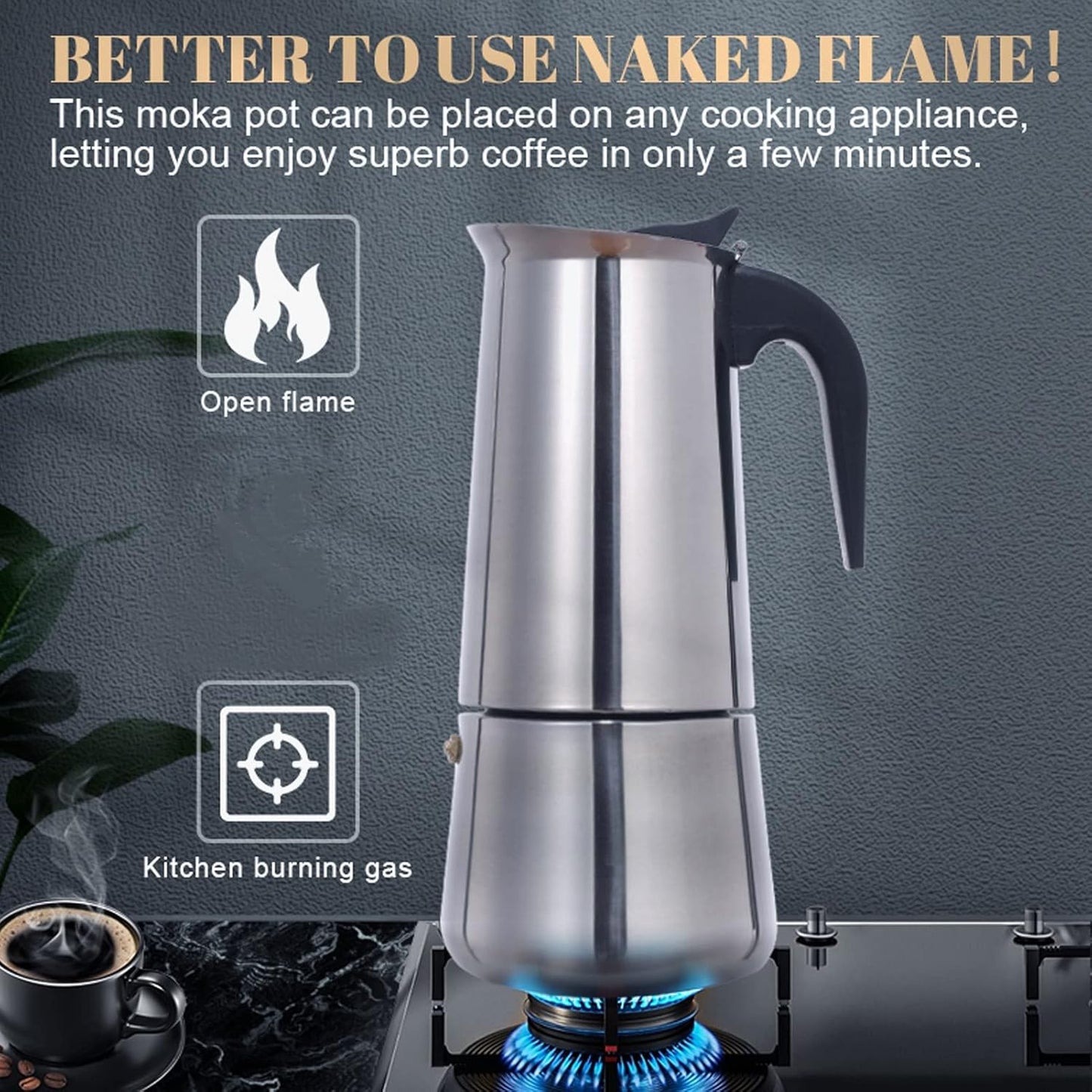 Atyhao Electric Coffee Maker, Food Grade Stainless Steel Moka Pot for Home and Outdoor Camping (450ml)