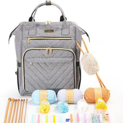 Knitting Bag Backpack, Crochet Bag Tote with USB Charging Port, Yarn Storage Organizer, Gifts for Crocheters Crochet Lovers Gift, Yarn Storage Tote Bag for Knitting & Crochet Accessories, Grey