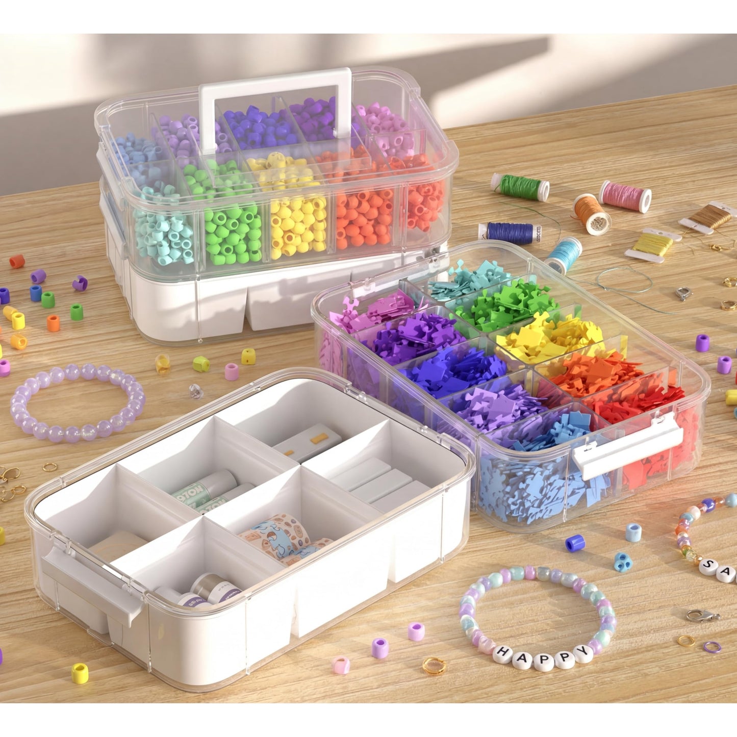 CraftGenes 4-Layer Craft Organizers and Storage with 2 Removable Drawers, Large Art Supply Case with 20 Adjustable Dividers, Portable Sewing Box for Beads, Craft Supplies, Scrapbooking&Tools