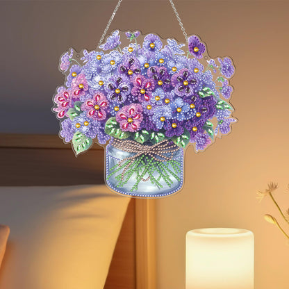 DIY Hanging Diamond Art Kit for Adult – 5D Gem Art Window & Wall Pendant, Acrylic Diamond Painting Ornament for Home & Garden Decoration (Flower)