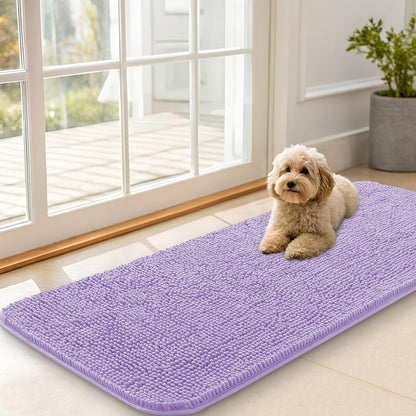 OLANLY Dog Door Mat - Absorbent Non-Slip Washable Doormat for Muddy Paws | 47x20, Quick Dry Chenille, Lavender