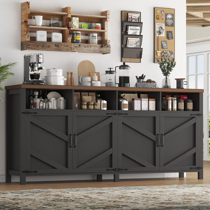knoworld 63'' Buffet Sideboard with Storage Farmhouse with 4 Doors, Large Kitchen Storage Cabinet Wood Coffee Bar Cabinet Buffet Table with Shelves for Kitchen, Dining Room, Entryway