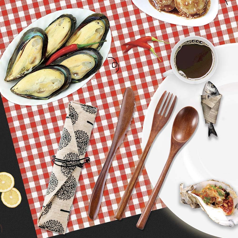 OKA Reusable Wooden Travel Cutlery Set, Japanese Style Lunch Utensil Set with Case, 9 Pcs Wooden Flatware.