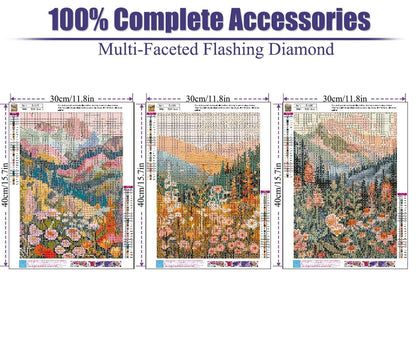 Mountain Diamond Art Kits for Adults - 3 Pack Landscape Flowers Diamond Painting for Beginners, Diamond Dots Round 5D Full Drill Paintings with Diamonds Gem Art and Crafts Home Decor 12x16inch