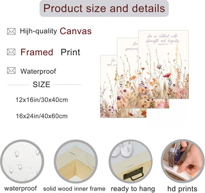 3Pcs MALEDO Christian Nursery Canvas Wall Art Bible Verse Floral Pictures Wall Decor Boho Wildflower Nursery Posters