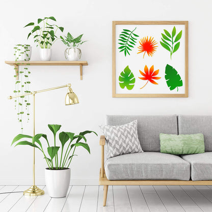 12 Pieces Tropical Fern Leaf Painting Stencils Large Reusable Palm Turtle Leaf Wall Stencil Flexible Botanical Leaves Template Set Crafts for Furniture Canvas Wood Plank (6 x 12 Inches)
