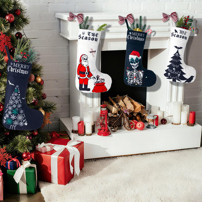 Kinlop 6 Pcs Black and White Gothic Christmas Stocking 17 Inches Goth Xmas Stockings Skeleton Hand Santa Claus Hanging Ornament for Christmas Tree Candy Gift Storage Bags Holiday Fireplace Party Decor
