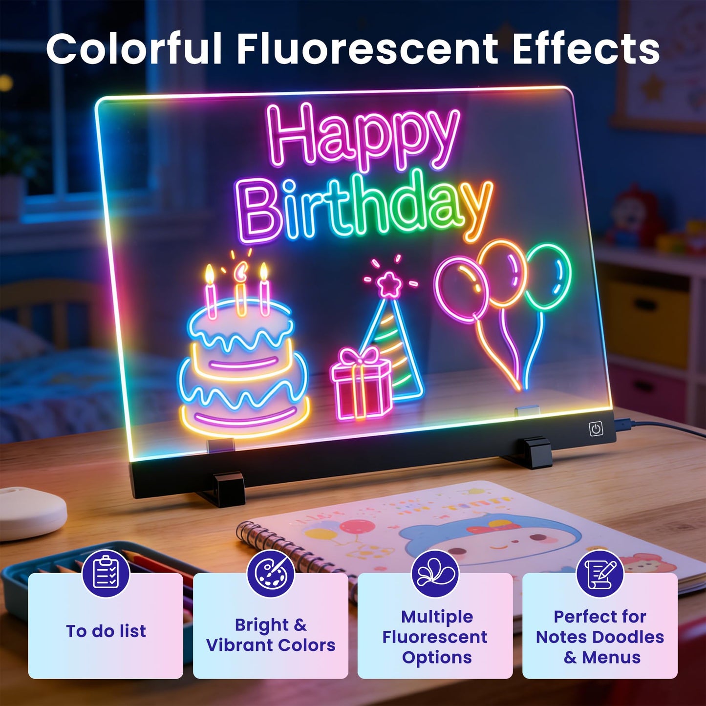 16 Inch LED Drawing Board for Kids - Light Up Doodle Board with 7 Colors Glow Effect, Dry Erase Drawing Tablet with Stand & Tracing Book, Birthday Gifts for Girls Boys Ages 4-12