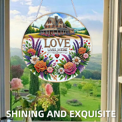 5D Diamond Painting Kit for Adults, DIY Hanging Flower Suncatcher Pendant - Crystal Rhinestone Art with Gift Box, Home Window Ornament, Double Sided (Flower House)