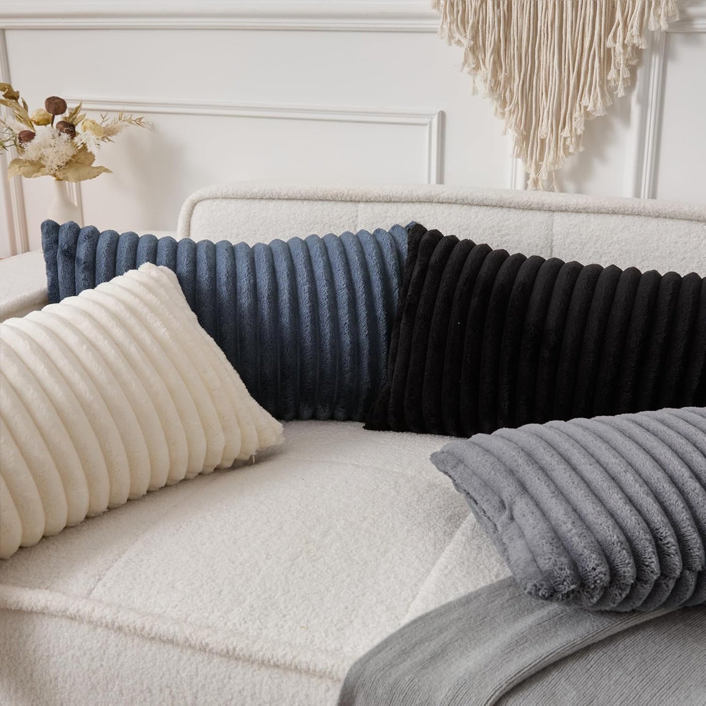 12x24 Inch Set 1 UGASA Lumbar Throw Pillow Cover of Super Soft Faux Fur Decorative Pillow Case Plush Flannel Texture
