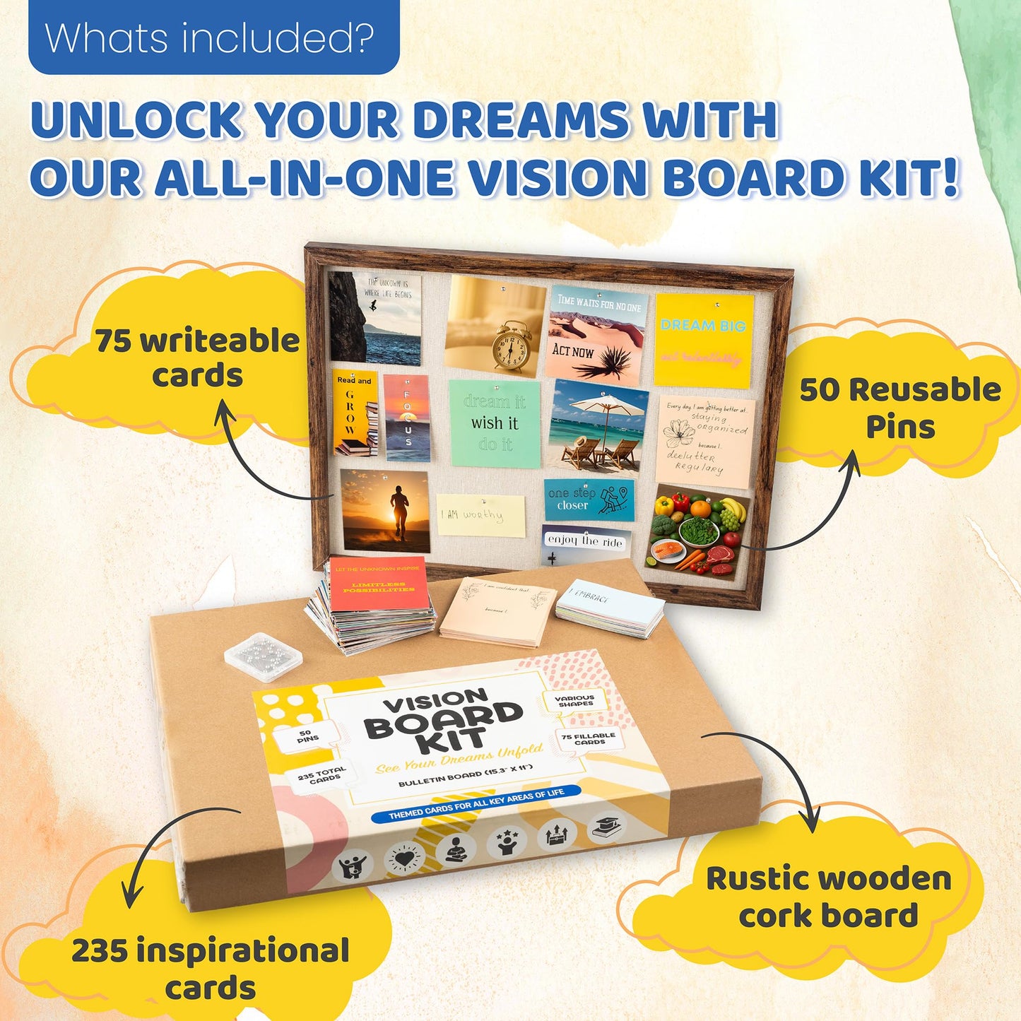ZEDORA Vision Board Kit - Cork Board 15.3x11” with 235 Vision Board Pictures - Great Gift and Dream Board, Mood Board, and Collage Book. New Year Goal Setter