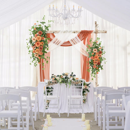 Fsslower Artificial Wedding Arch Flowers Kit(Pack of 4), 2 Pcs Floral Arrangement with 2 Pcs Fabric Drap for Arch Decorations Wedding Decor Ceremony Arbor Reception Backdrop（Terracotta）