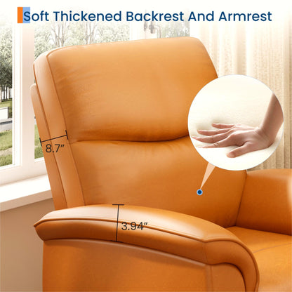 GarveeHome Recliner Chair, 360° Swivel Rocker Glider Nursery Chair with Padded Armrest and Deep Seat, PU Leather Upholstered Reclining Sofa Chair for Living Room, Bedroom and Nursery (Vibrant Orange)