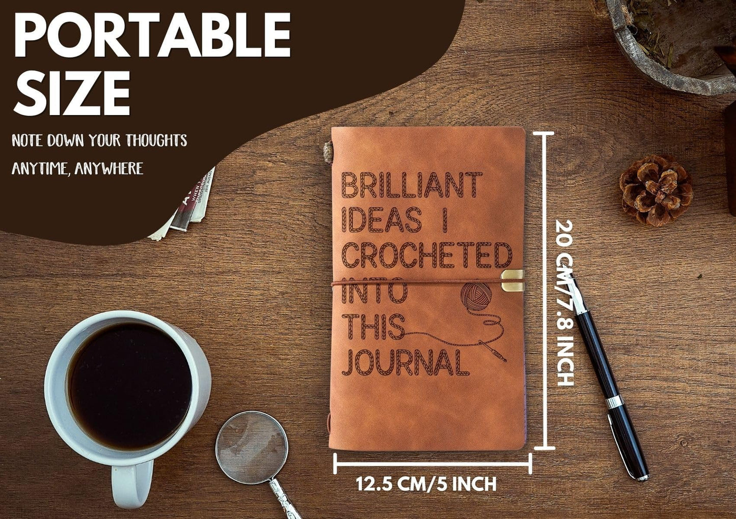InnoBeta Crochet Gifts for Crocheters Women, Gifts for Crocheters Journal Notebook with Pen, Refillable Sketchbook, Travel Diary, Lined Planner, 7.87 x 4.7 Cover, 4 x 7.5 Pages (Inches), Brown