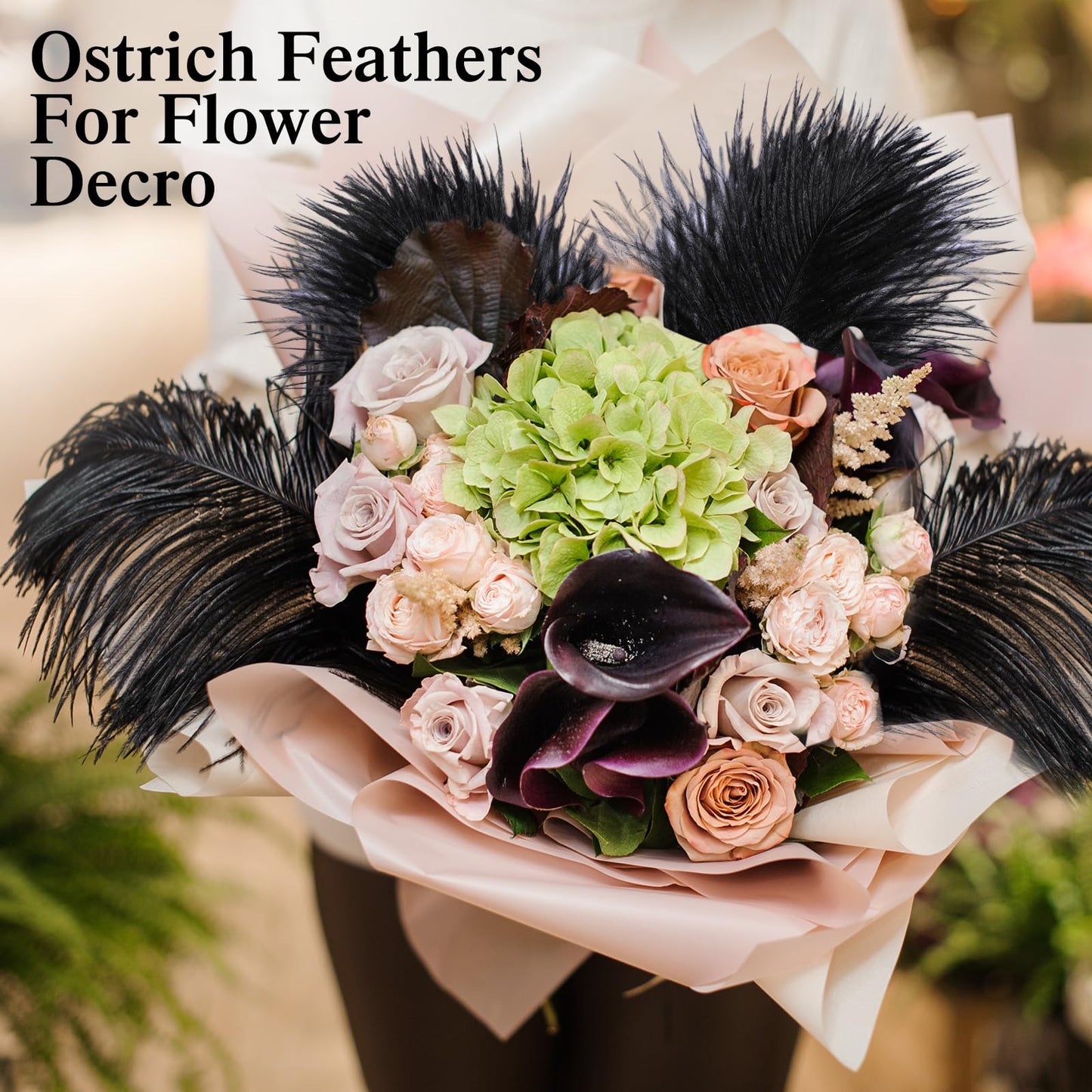 Crowye 100 Pcs Ostrich Feathers Bulk for Centerpieces Craft Ostrich Feathers for Masquerade Vase Wedding Party Home Costume Decorations (6-8 Inch,Black)