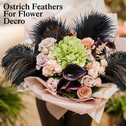 Crowye 100 Pcs Ostrich Feathers Bulk for Centerpieces Craft Ostrich Feathers for Masquerade Vase Wedding Party Home Costume Decorations (6-8 Inch,Black)