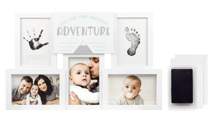Tiny Ideas You Are Our Greatest Adventure Collage Keepsake Photo Frame, Baby Keepsake Pictures, DIY Baby's Handprint and Footprint Kit, Gender Neutral Nursery Wall Decor, White