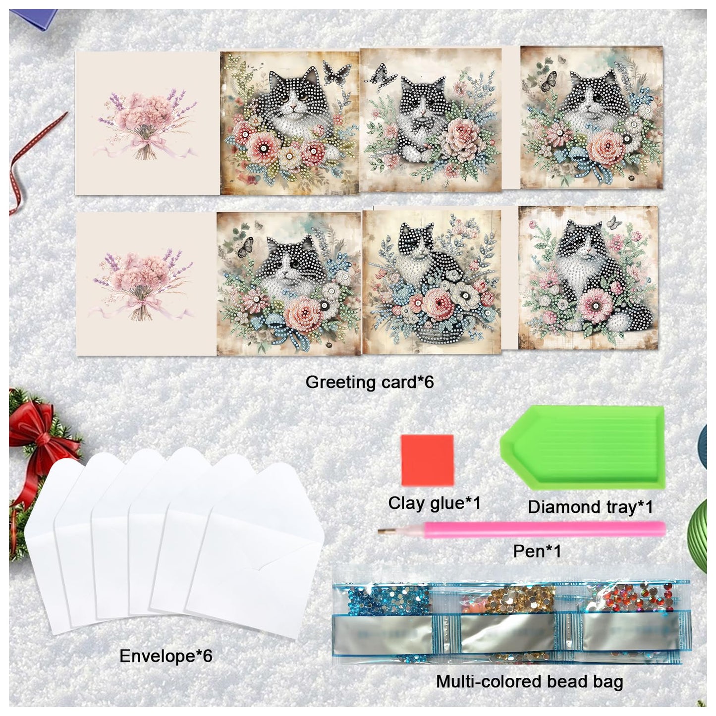 JZHYOAN 6Pcs Cat Diamond Art Card with Envelopes Diamond Painting Cards Crystal Arts Craft Gem Art Gem Painting Mosaic Kit Handmade Birthday Greeting Cards for Holidays Cross Stitch Kit Gift