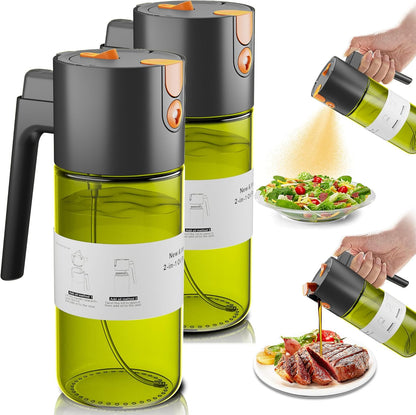 2 1 17oz 8 Stickers(2PCS) OURCABECUE Upgrade in Oil Sprayer for Cooking, Light-Blocking Glass Olive Oil Dispenser