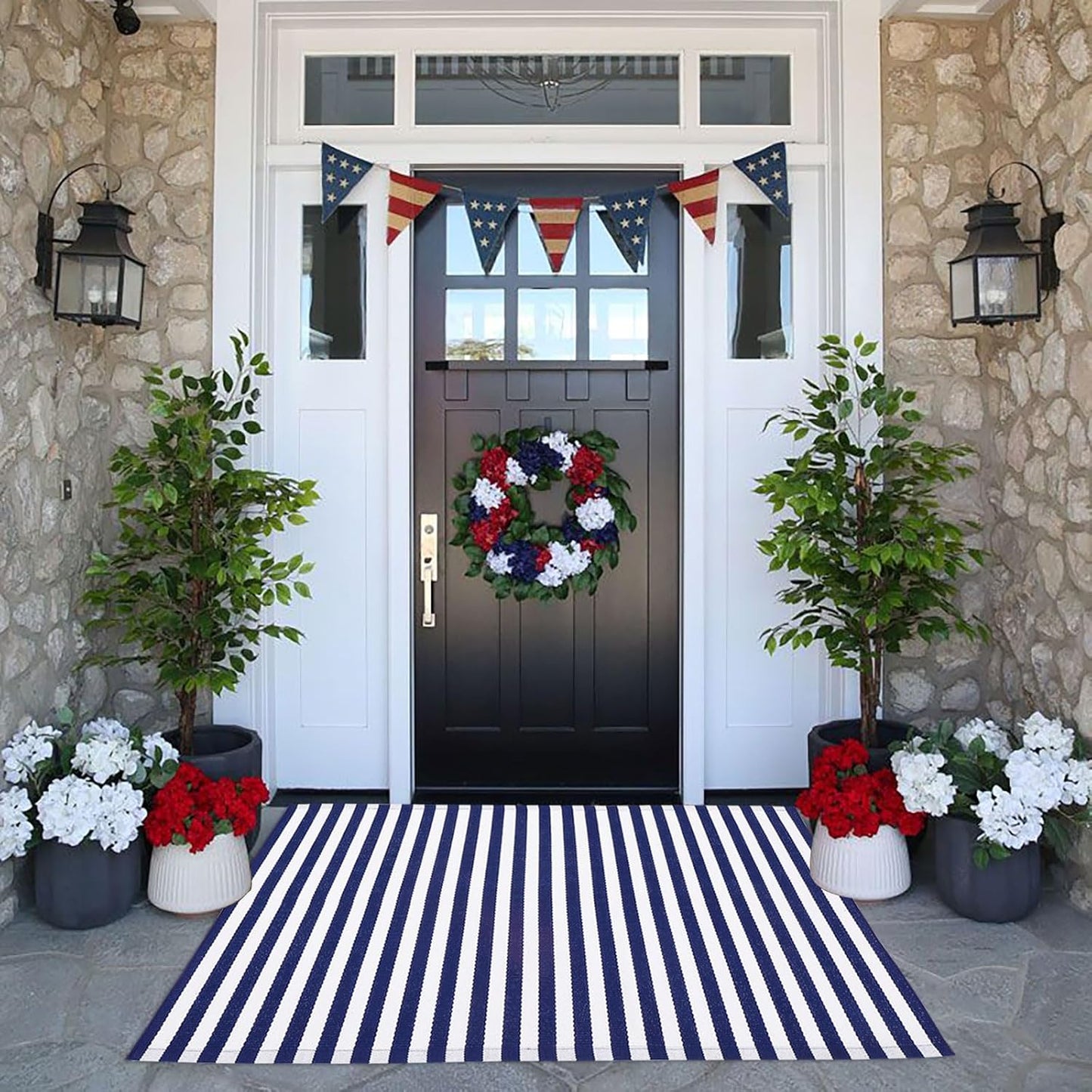 4th 27.5"x43" Summer 27.5"x43") CAINANEL Blue and White Striped Rug of July Door Mat Front Porch Rug Independence Day