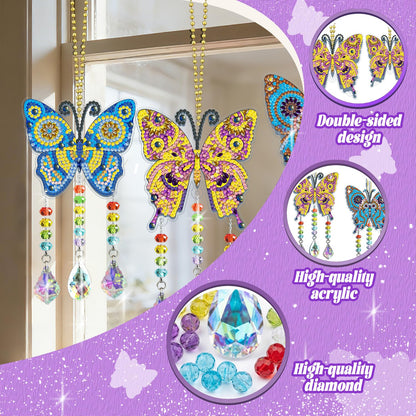 Leatrice 3PCS Butterfly Diamond Art Kits Suncatcher 5D Small Diamond Painting Pendant Gem Art Dots Easy DIY Crafts Ornament Double Sided Window Decor Gifts