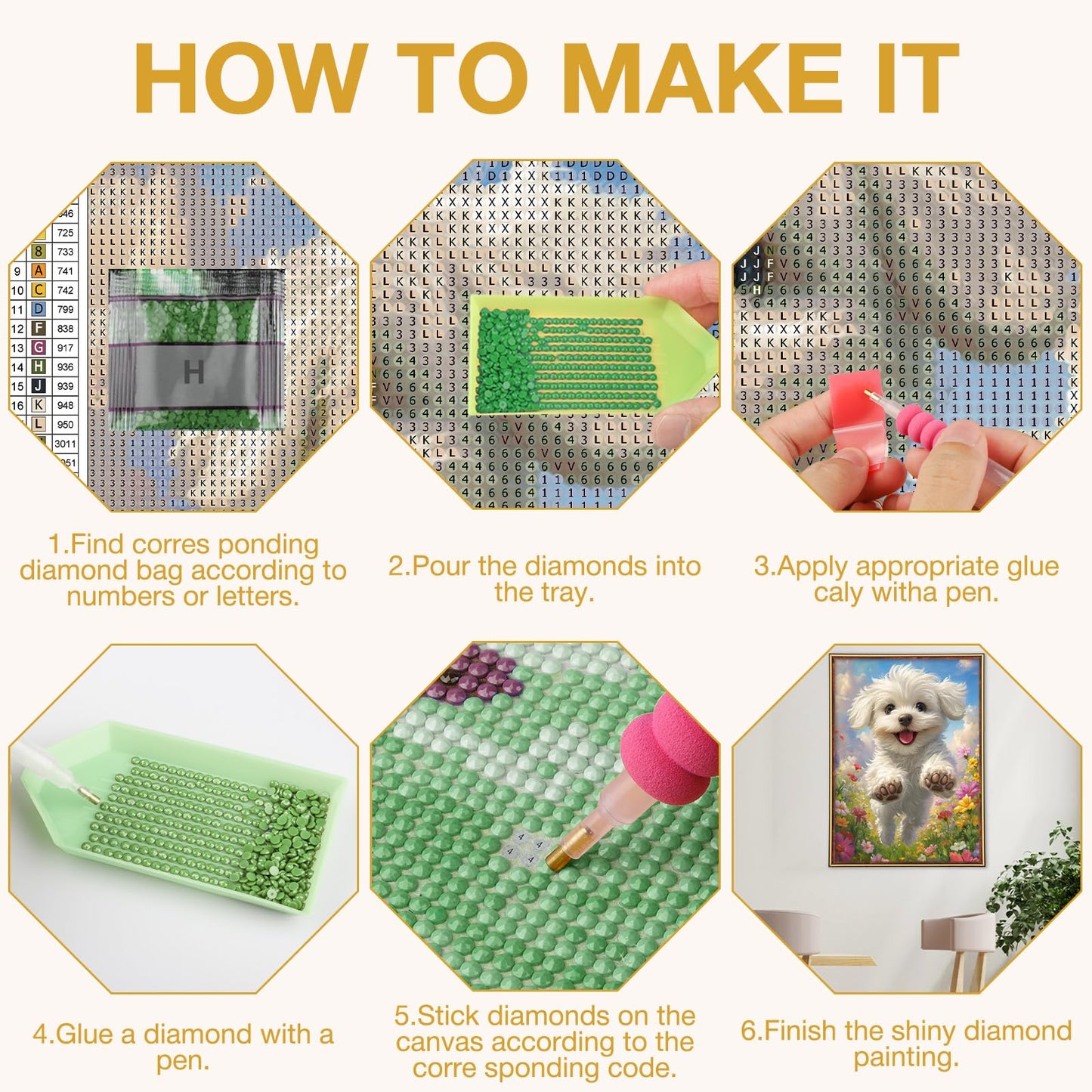 MEIYUDA Dog Diamond Art Kits for Adults, 5D Cute White Doggy Diamond Art Kits for Beginners, DIY Round Full Drill Diamond Gem Art with Painting Tools for Home Wall Decor 12x16 Inch