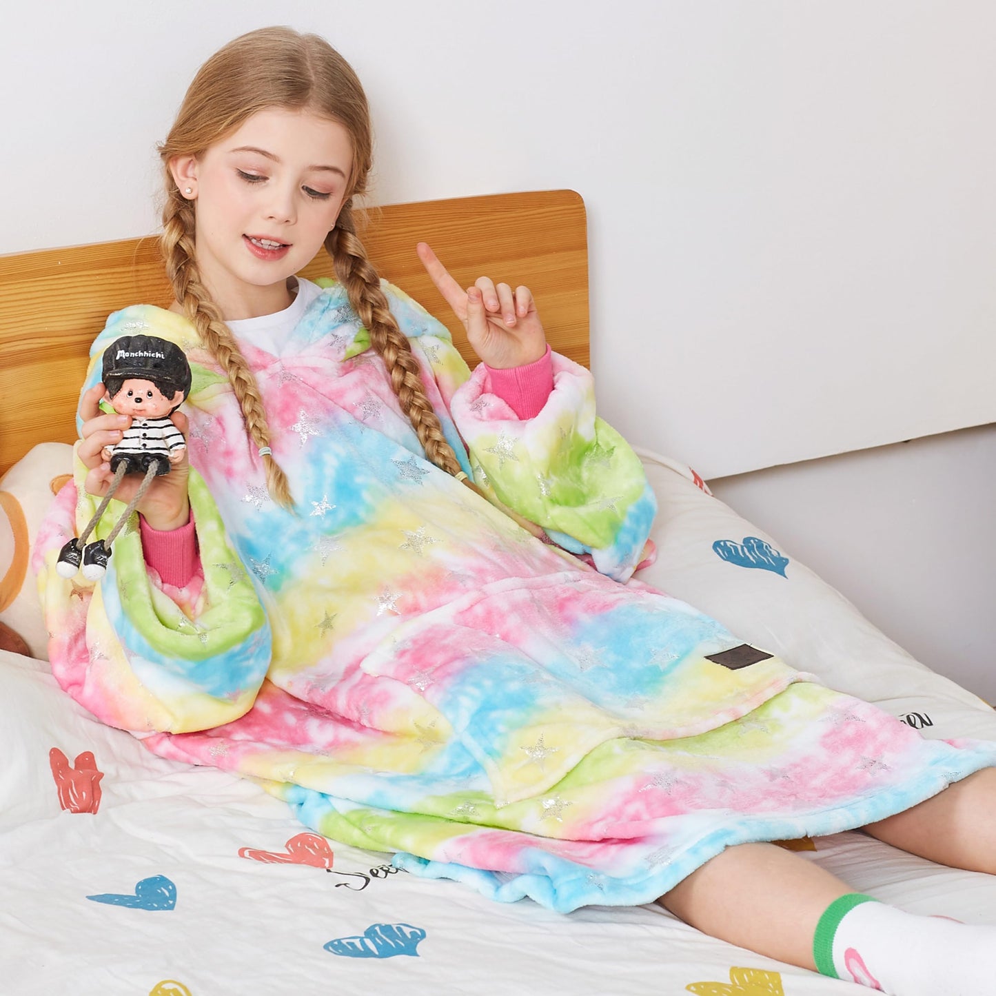 Catalonia Rainbow Unicorn Oversized Blanket Hoodie Sweatshirt for Kids, Wearable Fleece Pullover with Large Front Pocket, Teen Boys Girls Gift