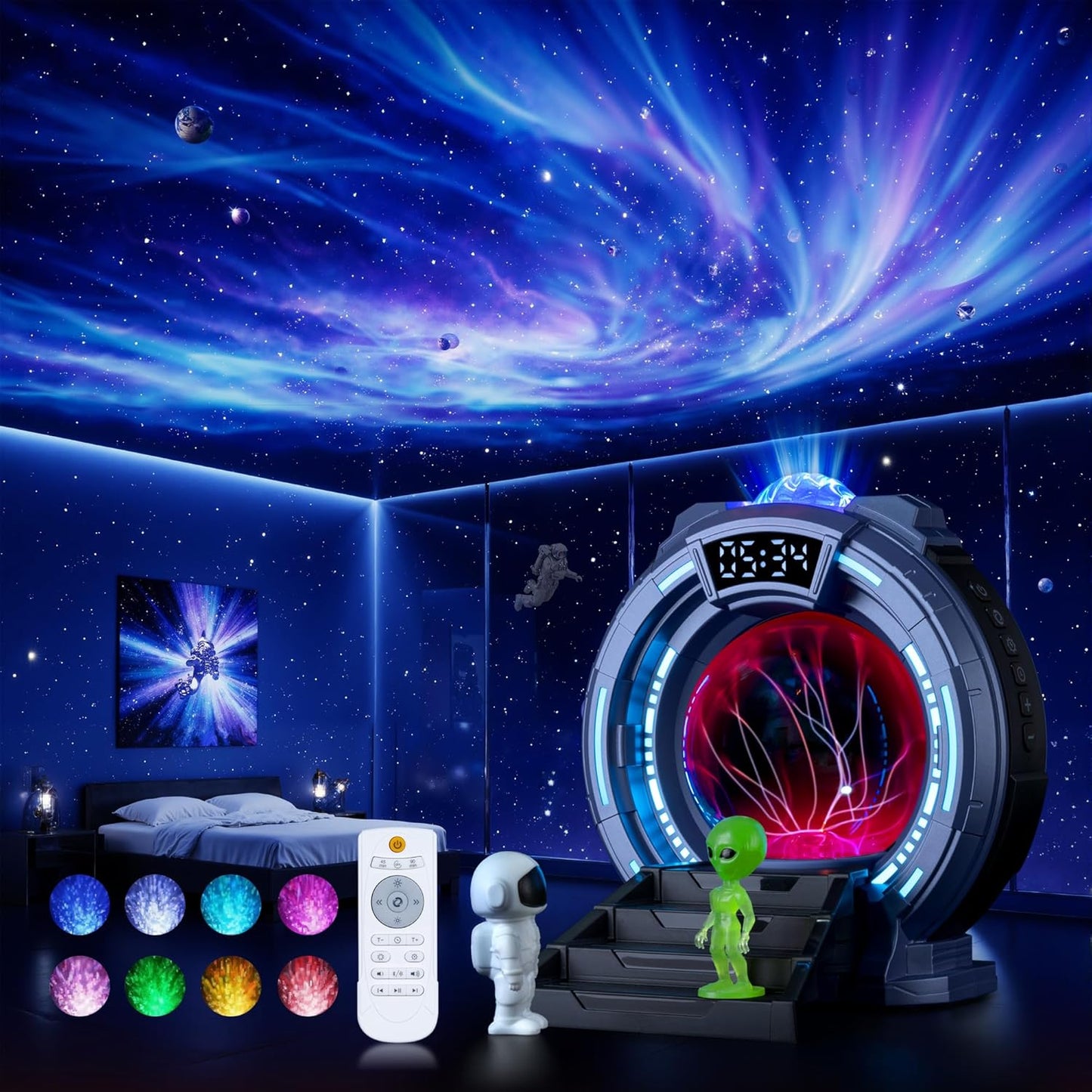 Back-to-School Season Boy Gift,Night Light Aurora Projector for Kids LED Plasma Ball Lamp/Clock,White Noise/Bluetooth