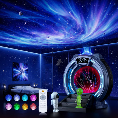 Back-to-School Season Boy Gift,Night Light Aurora Projector for Kids LED Plasma Ball Lamp/Clock,White Noise/Bluetooth
