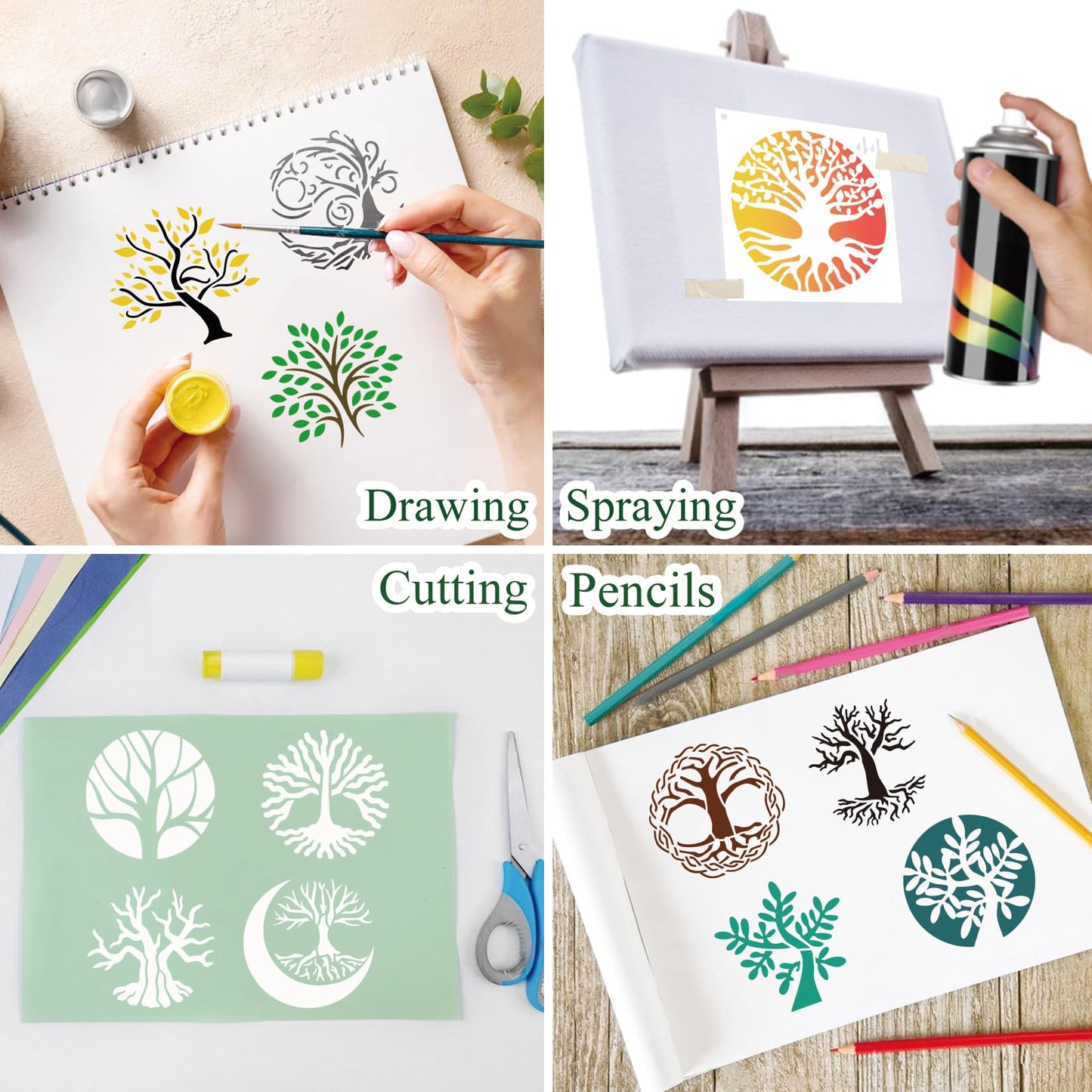 Small Stencils for Painting on Wood Burning Reusable, 3 Inch Reusable Stencil for Craft Ornament Paint Template Stencils for Wall Card Rock Wood Signs Coasters Canvas Home Decor(Tree)