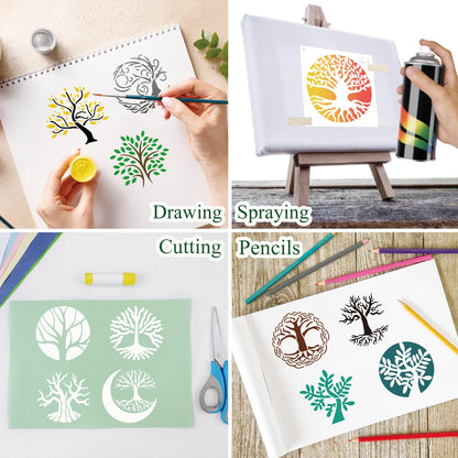 Small Stencils for Painting on Wood Burning Reusable, 3 Inch Reusable Stencil for Craft Ornament Paint Template Stencils for Wall Card Rock Wood Signs Coasters Canvas Home Decor(Tree)